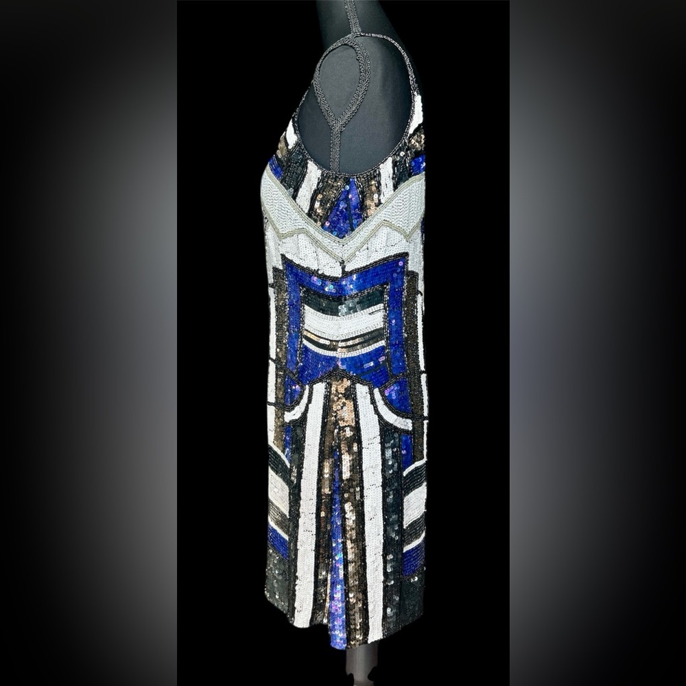 Parker Hayden Art-Deco Flapper Style Beaded Sequin Mini-Dress, 8/10 - Picture 6 of 10